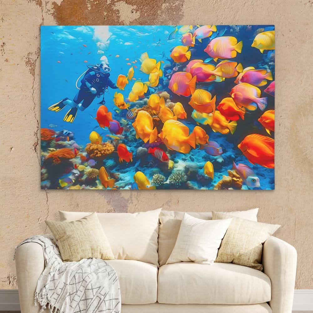 Tropical Scuba Diver - Large Canvas Print