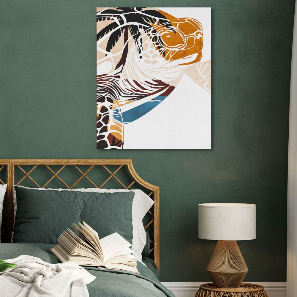 Tropical Turtle Beach - Beach House Wall Art in Black Frame