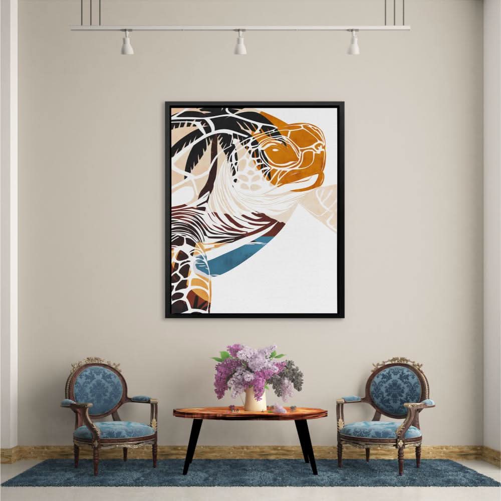 Tropical Turtle Beach - Beige Wall Art for Hallway