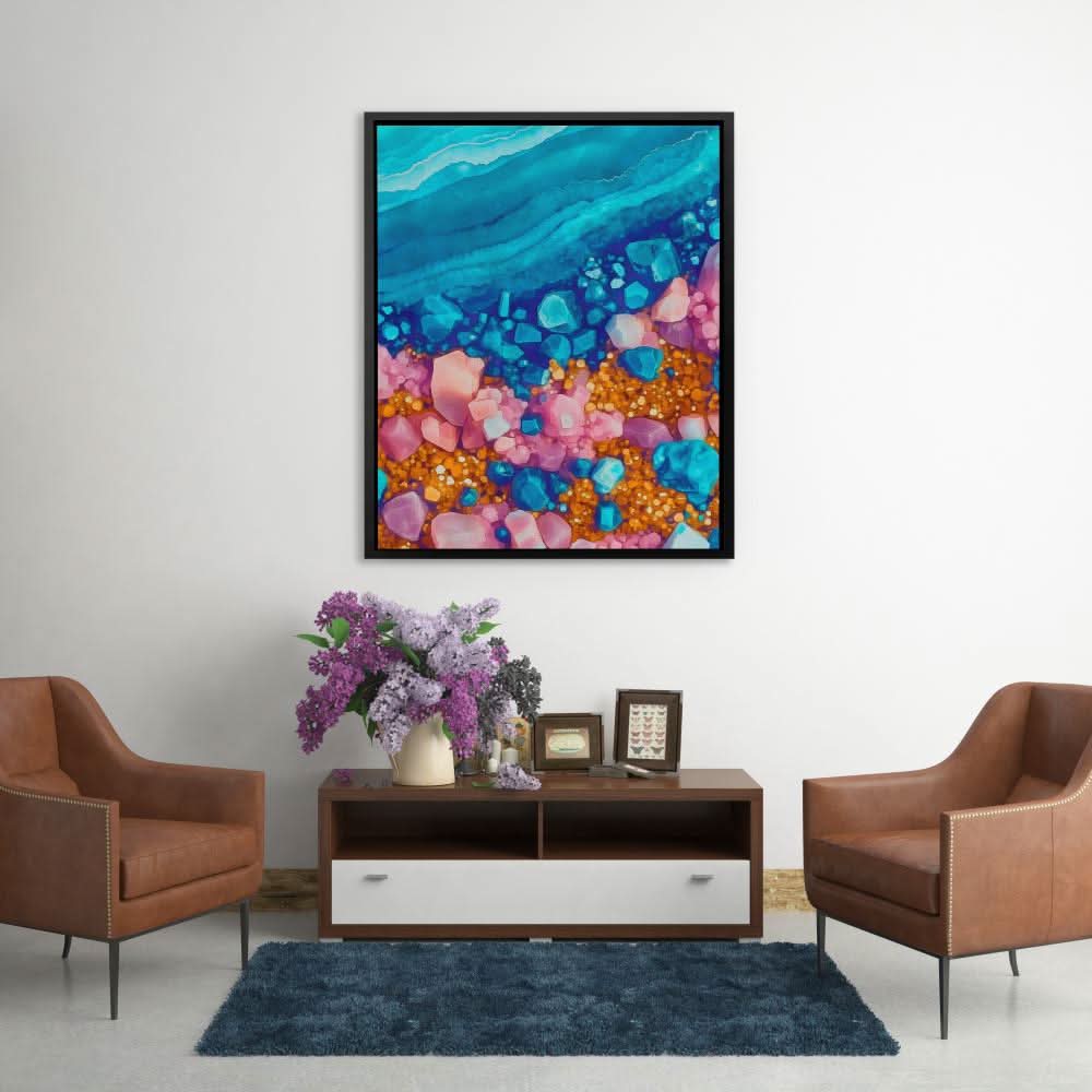 Turquoise Pink Coast - Blue Coastal Canvas Print