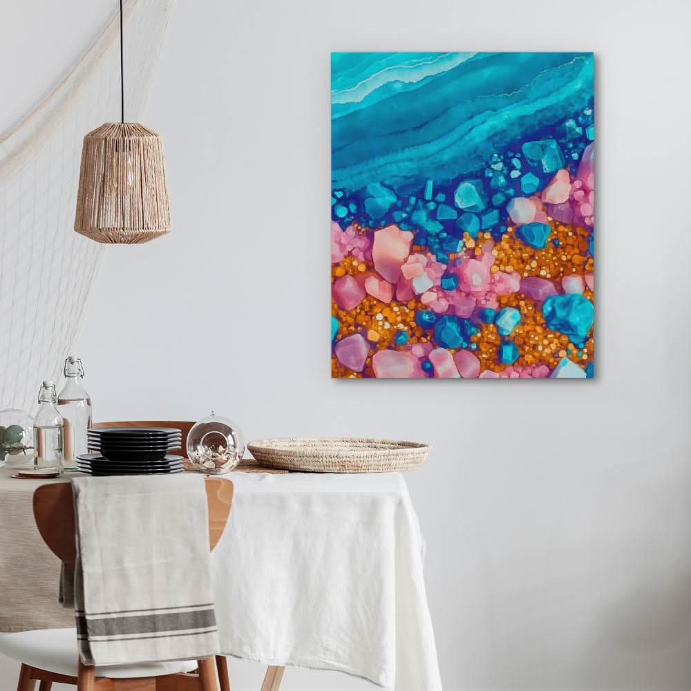 Turquoise Pink Coast - Coastal Wall Art in Black Frame