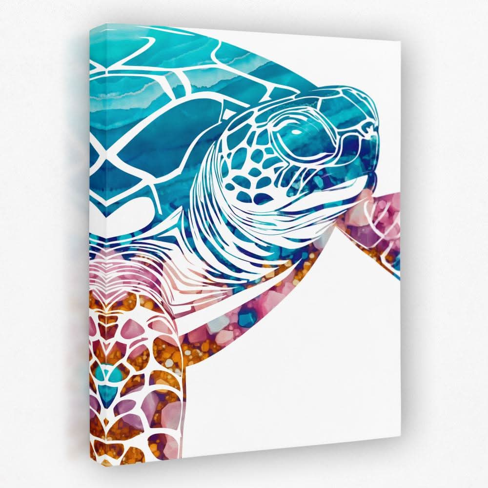 Turquoise Turtle - Beach House Canvas Wall Art