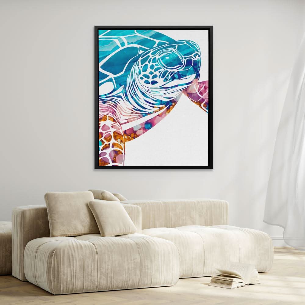 Turquoise Turtle - Beach House Art for Bathroom