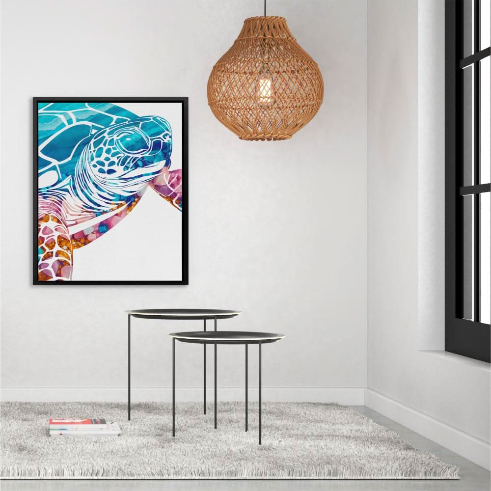 Turquoise Turtle - Blue Coastal Canvas Print