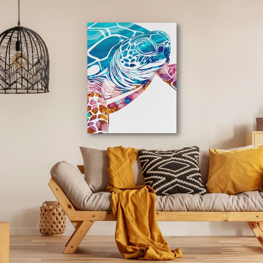 Turquoise Turtle - Wall Art in Black Frame