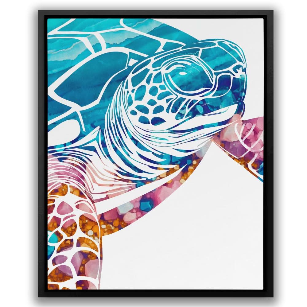 Turquoise Turtle - Coastal Wall Art in Black Frame