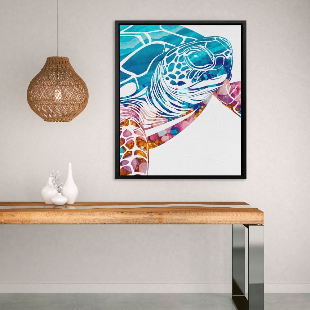 Turquoise Turtle - Blue Canvas Wall Art