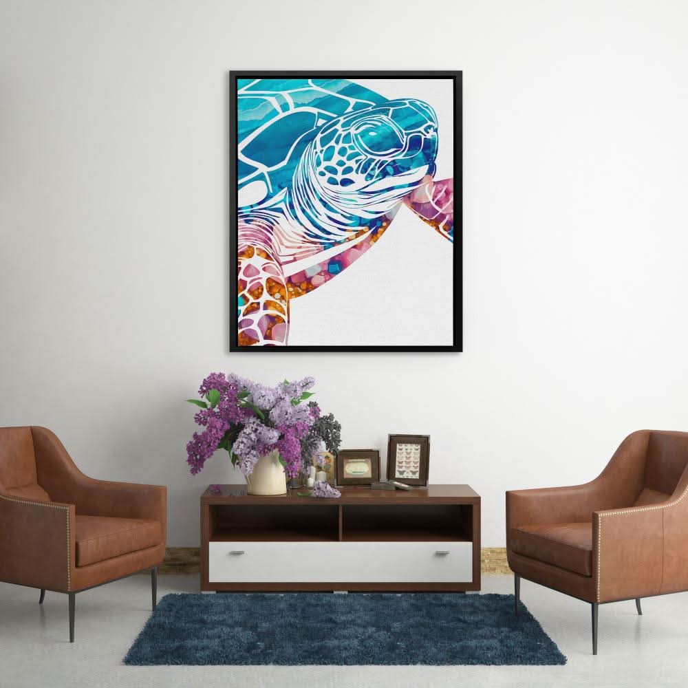 Turquoise Turtle - Blue Wall Art for Hallway
