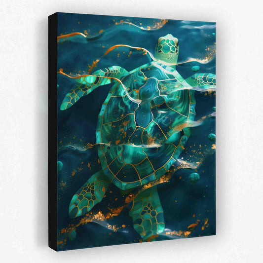 Turtle in Gold Waves - Luxury Wall Art