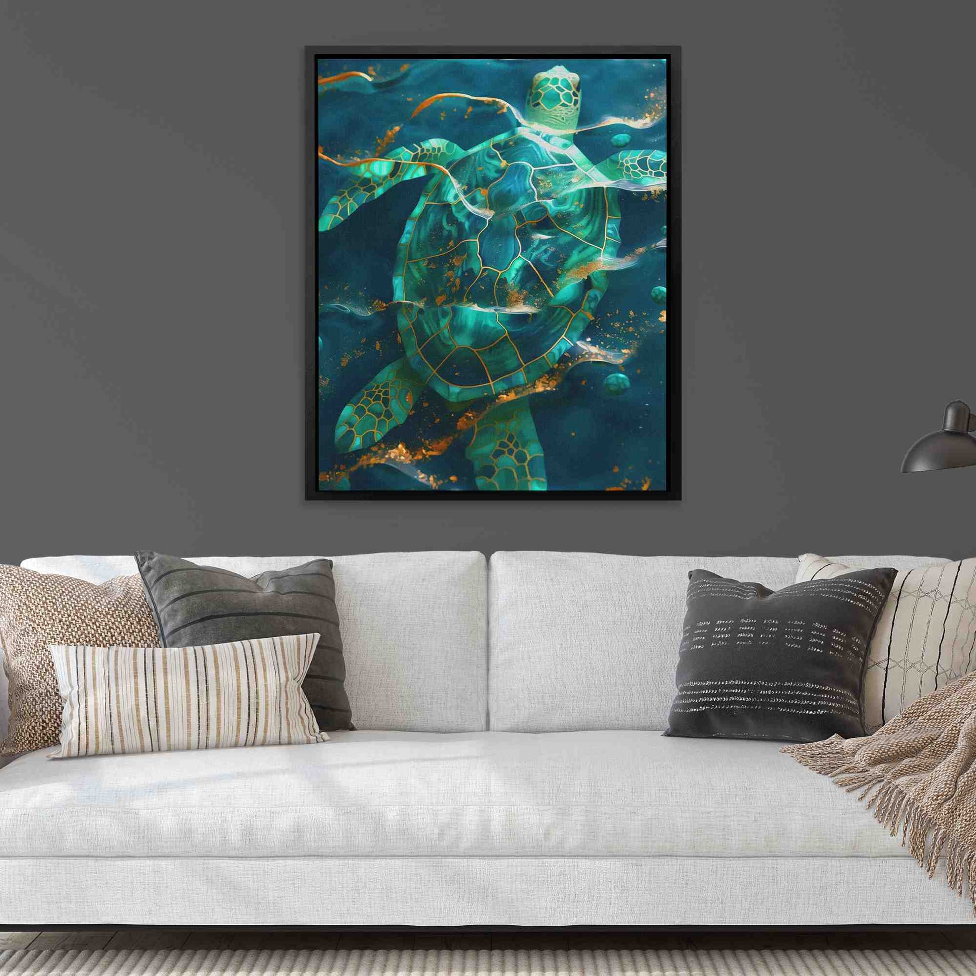 Turtle in Gold Waves - Luxury Wall Art