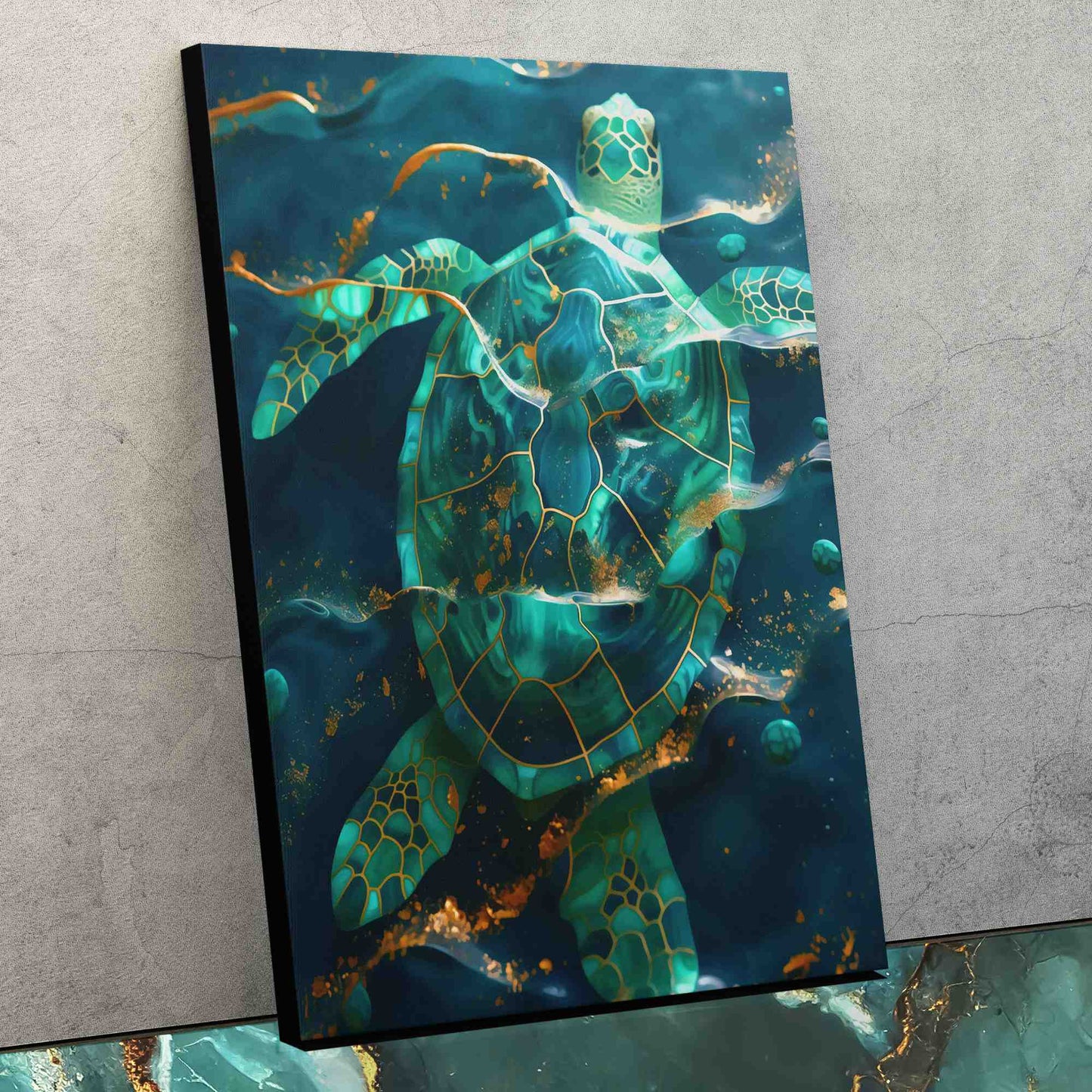 Turtle in Gold Waves - Luxury Wall Art