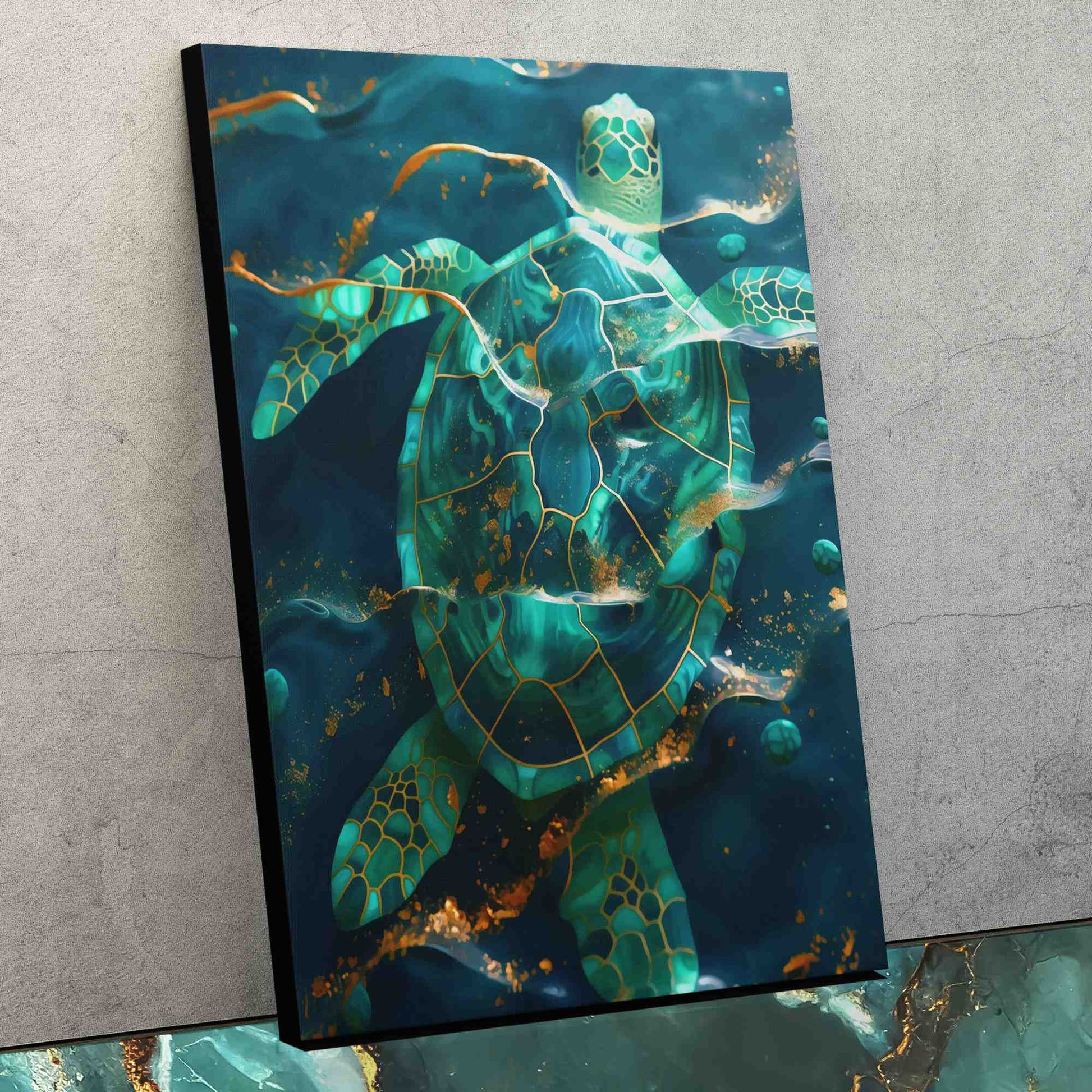 Turtle in Gold Waves - Luxury Wall Art