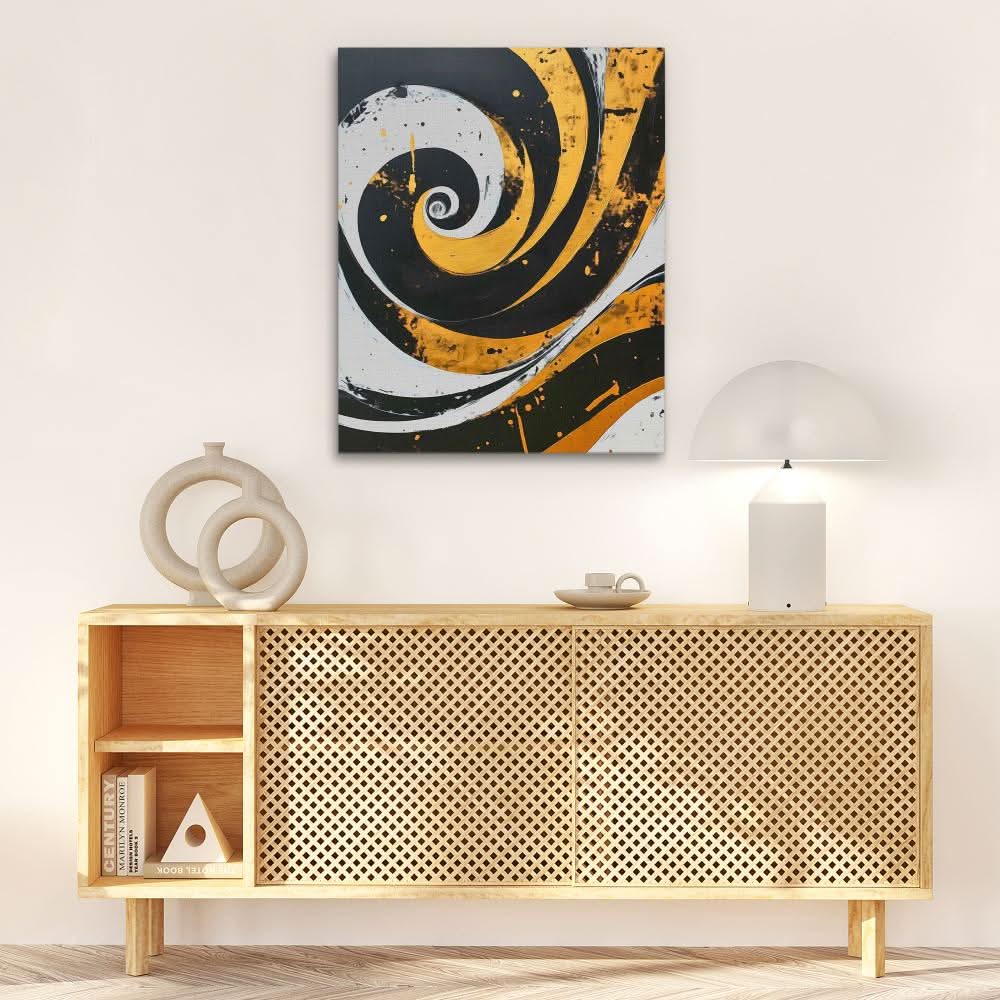 Twisting Factors - Abstract Black and Gold Canvas Wall Art