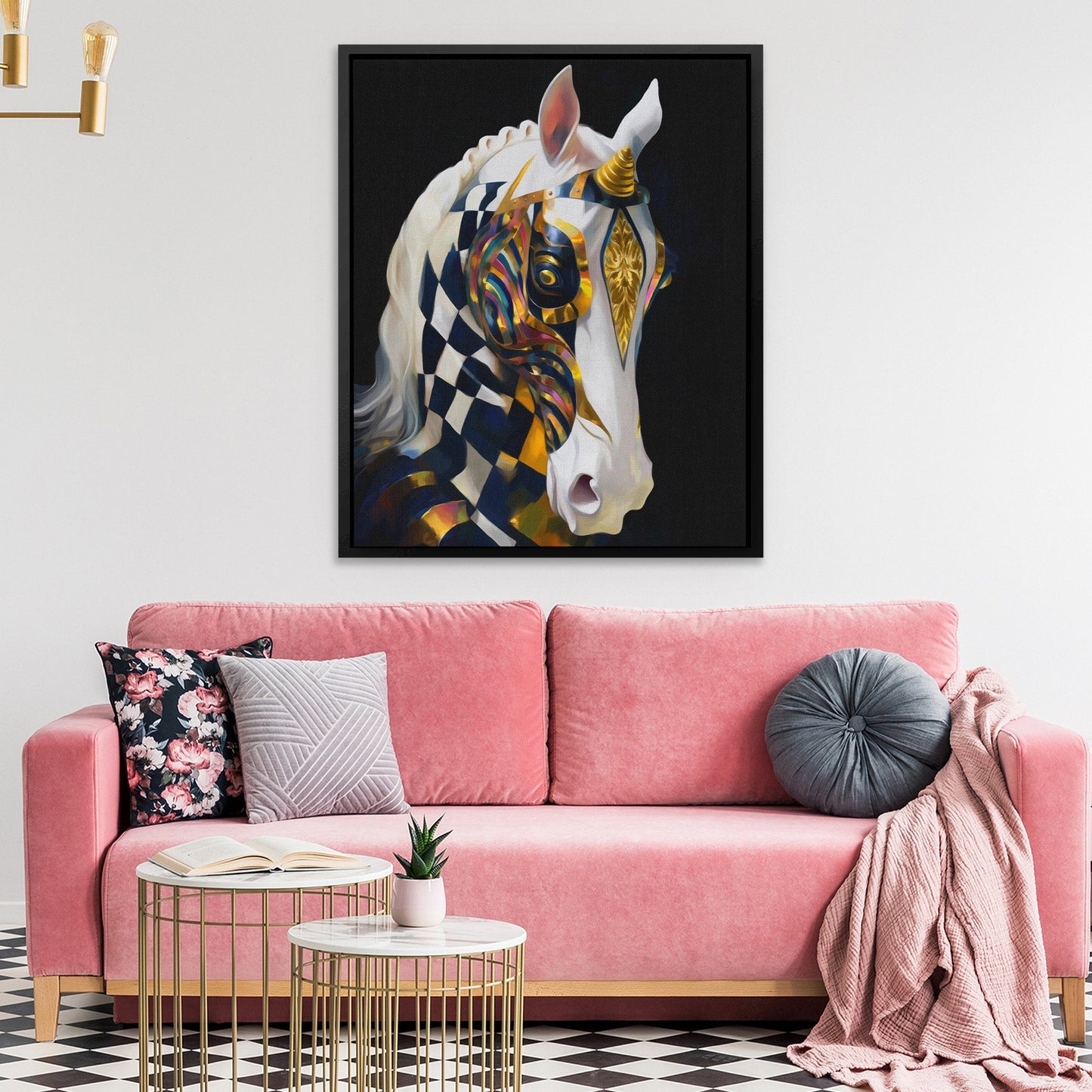 Unicorn's Gilded Geometry - Luxury Wall Art