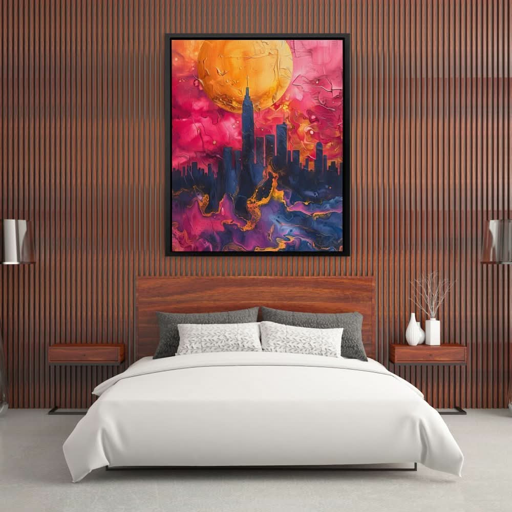 Urban Twilight - Contemporary Pink Canvas Wall Art