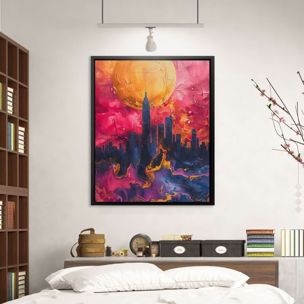 Urban Twilight - Abstract Wall Art in Black Frame