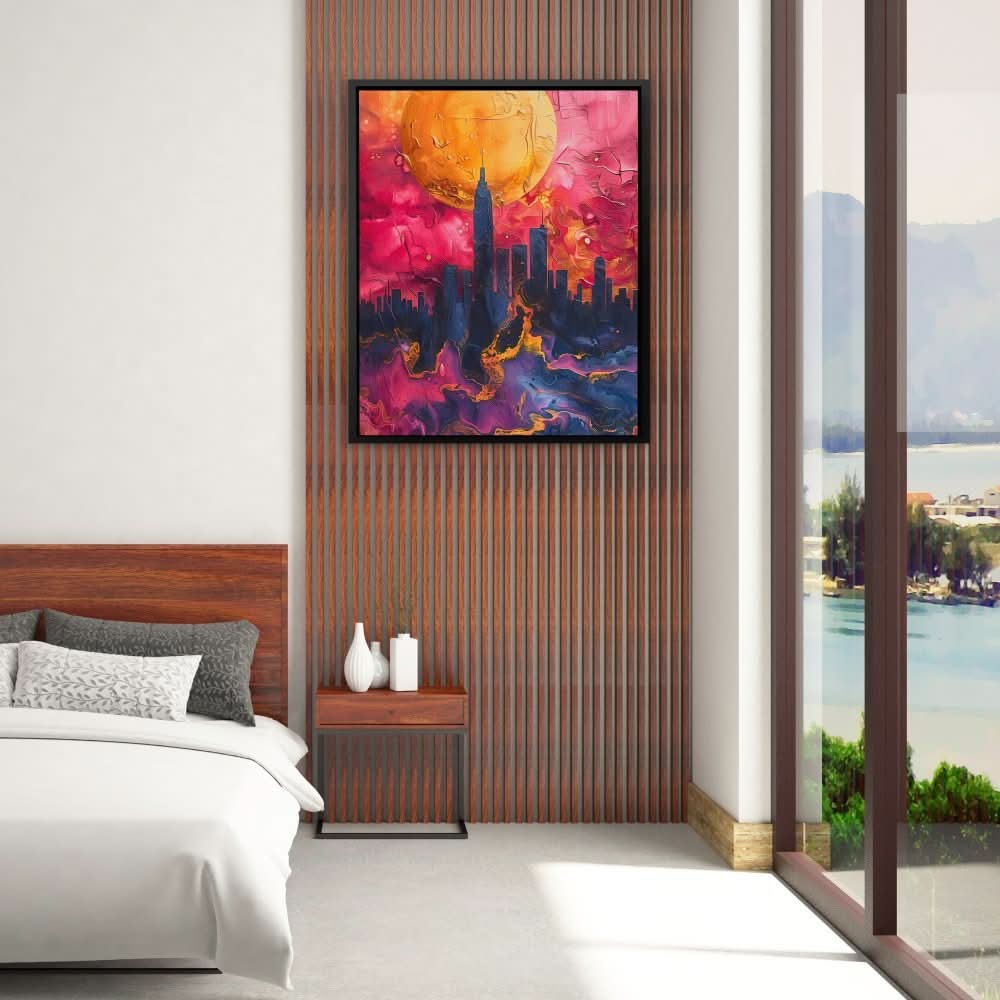 Urban Twilight - Cityscapes Wall Art in Black Frame