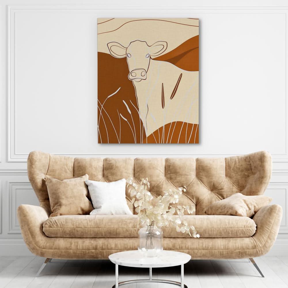 Valley Cow - Beige Wall Art