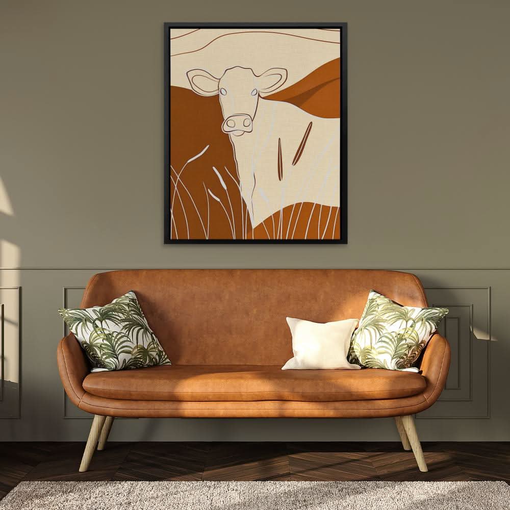 Valley Cow - Cow Wall Art in Black Frame