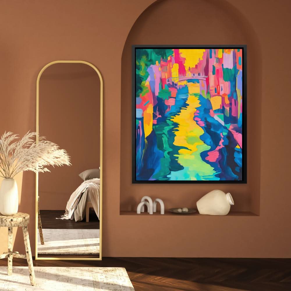 Venetian Canal - Modern Wall Art in Black Frame