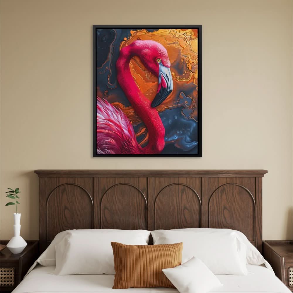Vibrant Flamingo - Gold Wall Art for Home Office