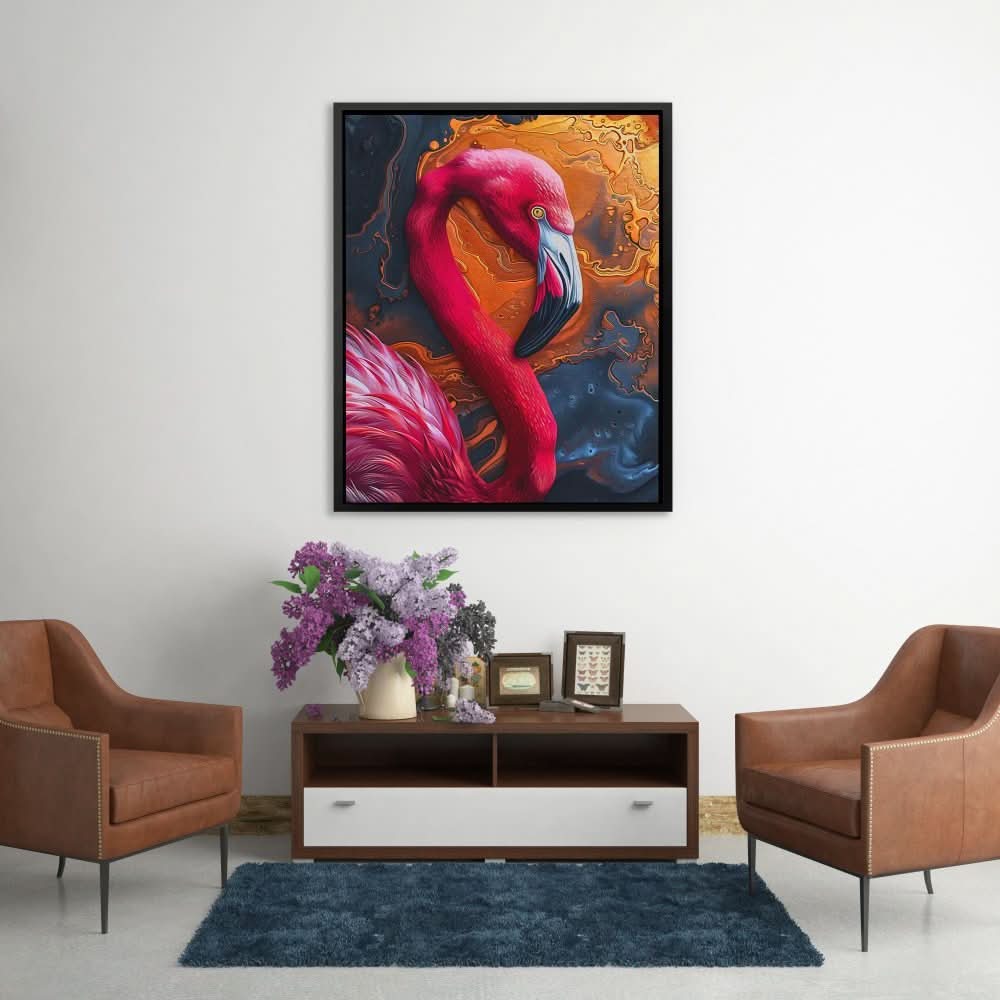 Vibrant Flamingo - Contemporary Gold Canvas Wall Art