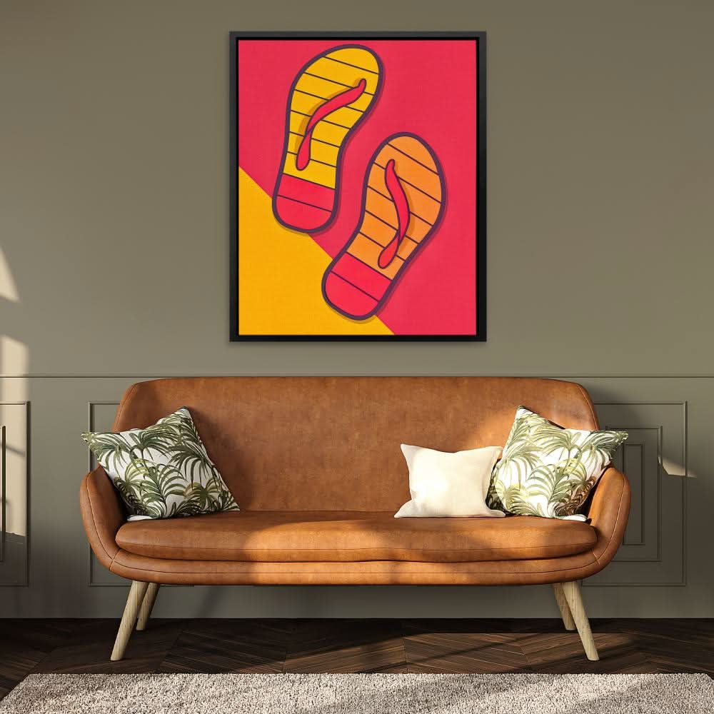 Vibrant Flip Flops - Pop Culture Wall Art in Black Frame