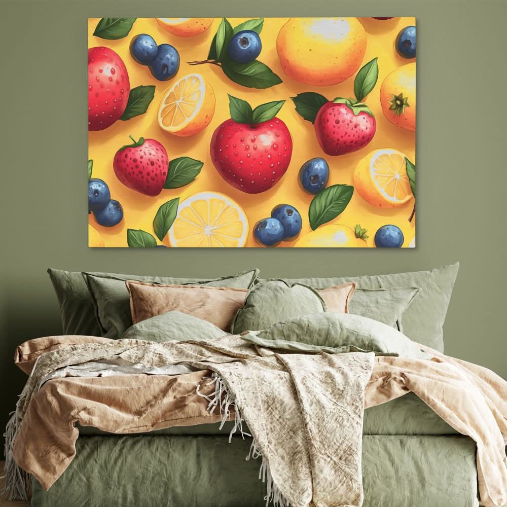 Vibrant Fruit Illustration - Modern Wall Art in Black Frame
