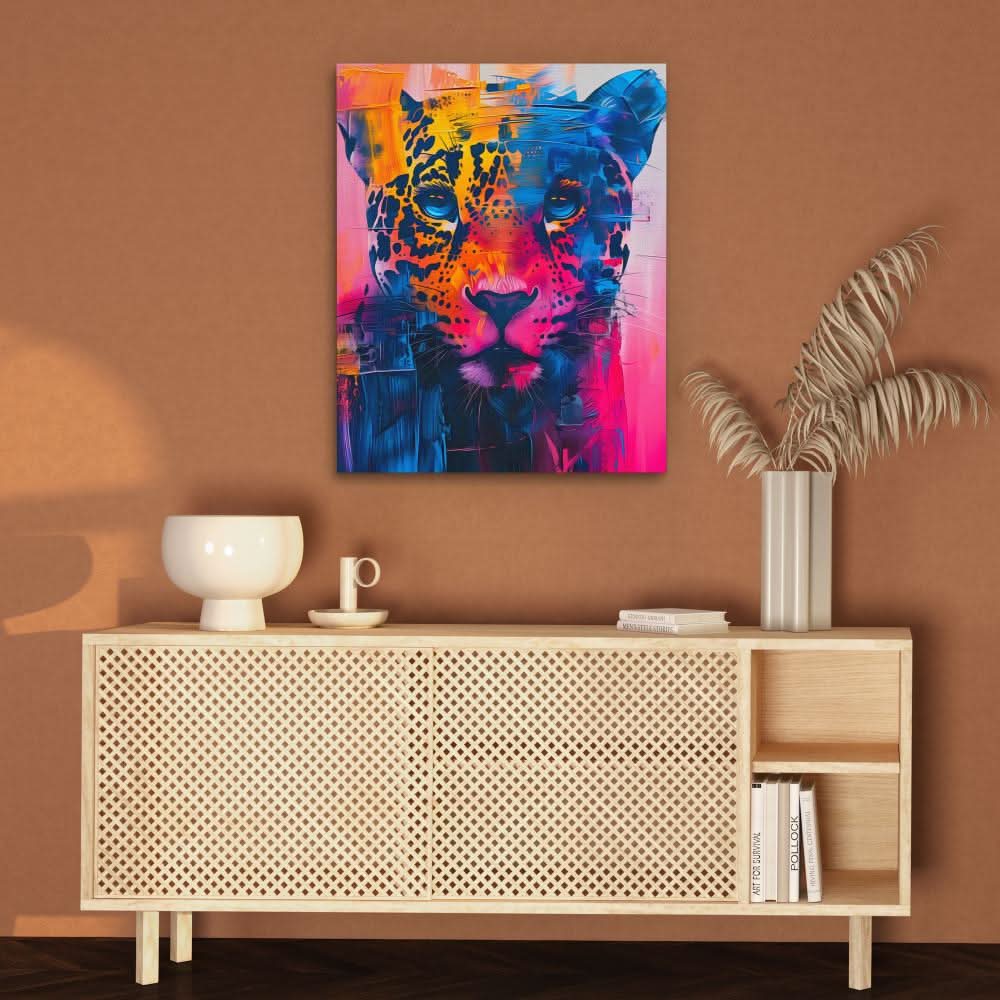 Vibrant Leopard - Modern Wall Art in Black Frame