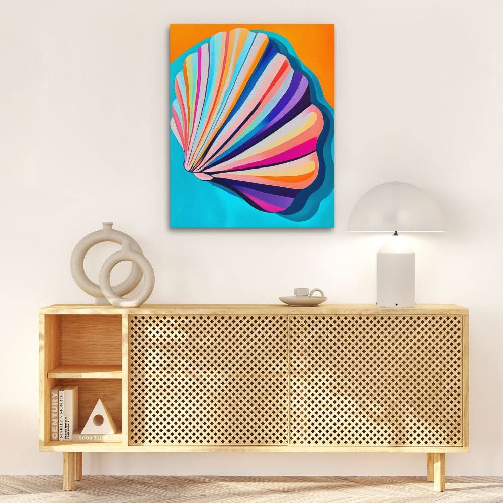 Vibrant Pastel Shell - Beach House Wall Art in Black Frame