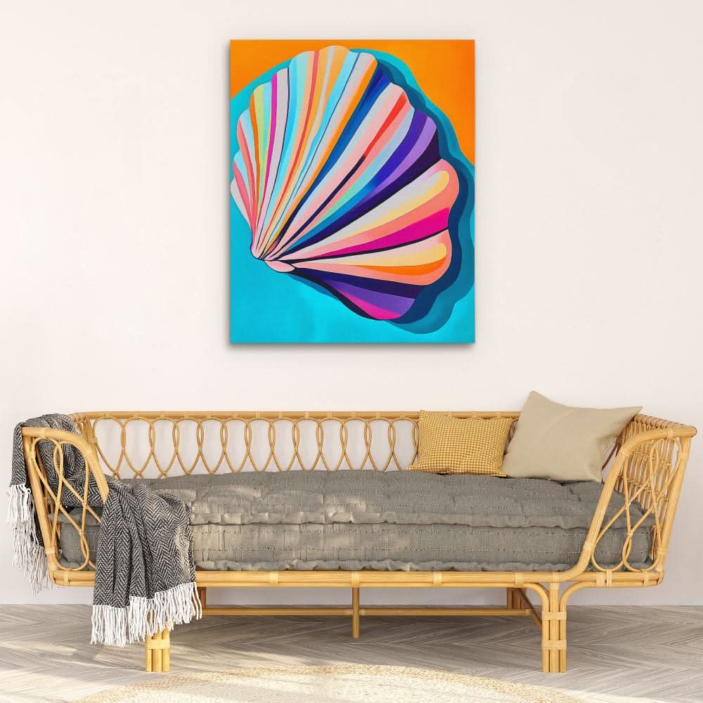 Vibrant Pastel Shell - Blue Beach House Canvas Print
