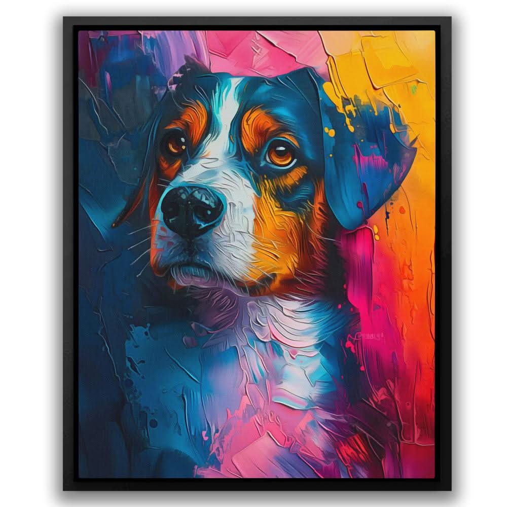 Vibrant Wag - Dog Wall Art in Black Frame