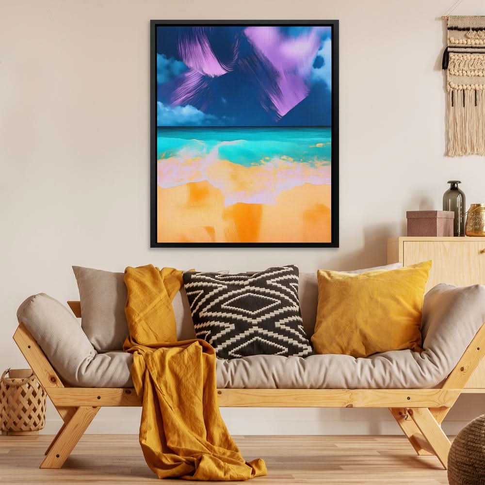 Violet Shores - Beach House Wall Art in Black Frame