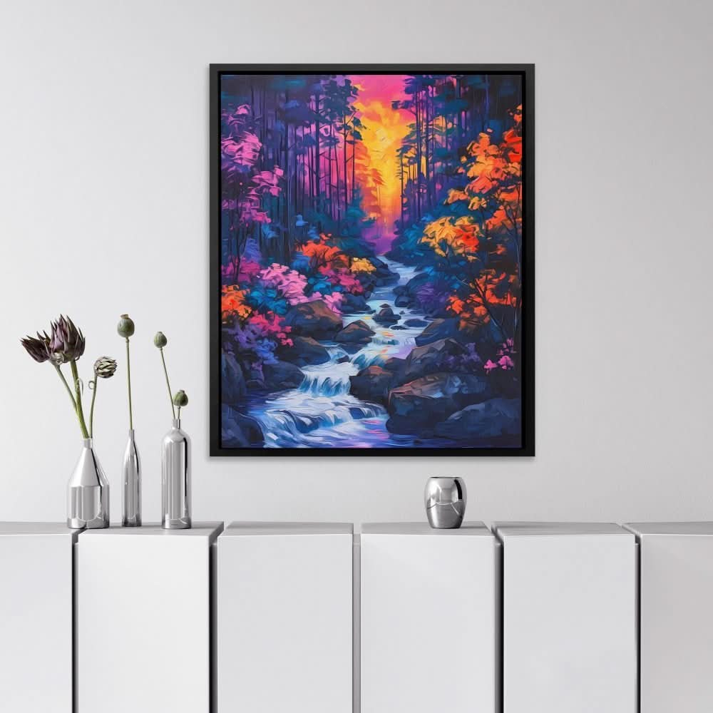 Violet Stream - Sunset Wall Art in Black Frame