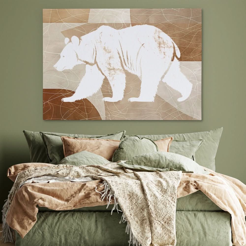 Walking Bear - Beige Wall Art for Bedroom