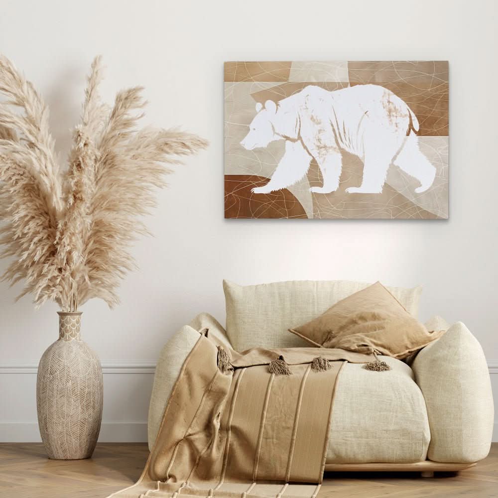 Walking Bear - Minimalist Earth Tones Canvas Wall Art