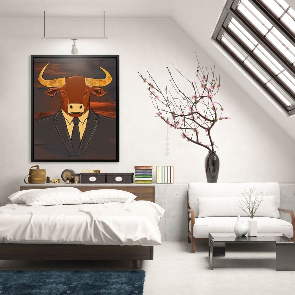 Wall Street Wisdom - Bull Wall Art in Black Frame
