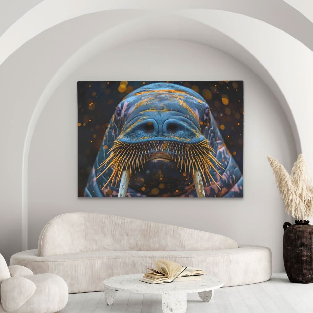 Walrus Mustache - Teal Walrus Canvas Print