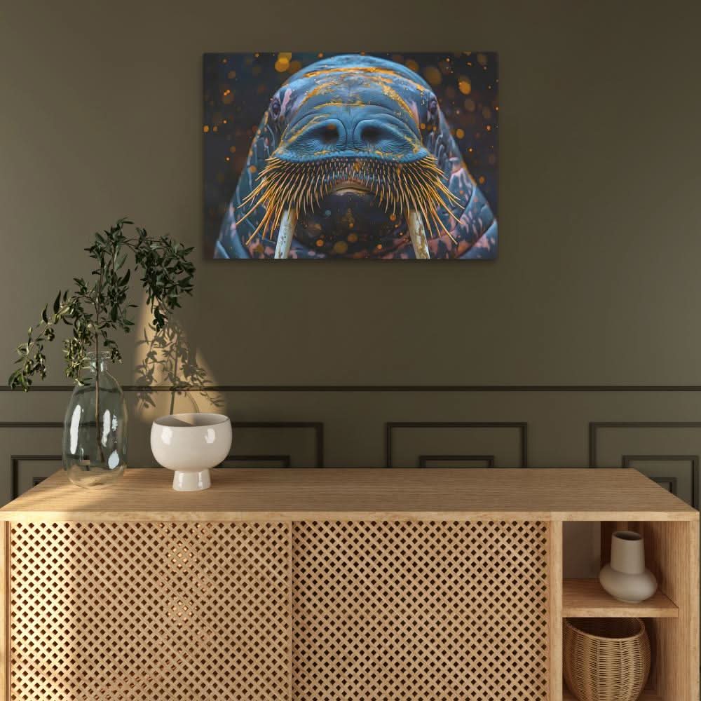 Walrus Mustache - Teal Wall Art