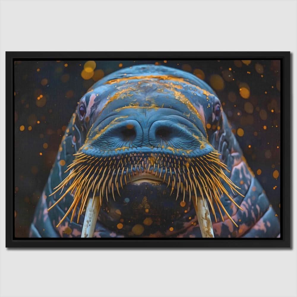 Walrus Mustache - Modern Teal Canvas Wall Art