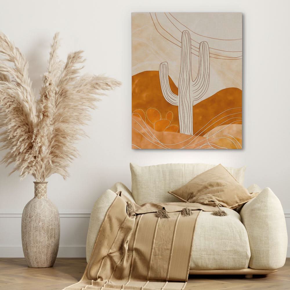Warm Cactus - Brown Wall Art for Hallway
