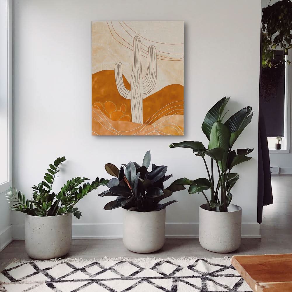 Warm Cactus - Minimalist Earth Tones Canvas Wall Art