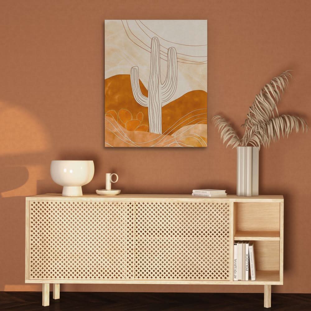 Warm Cactus - Contemporary Wall Art in Black Frame