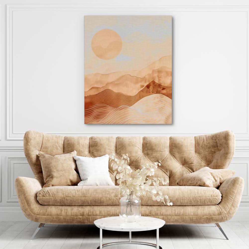 Warm Hills - Minimalist Wall Art in Black Frame