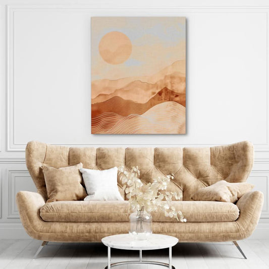 Warm Hills - Minimalist Wall Art in Black Frame