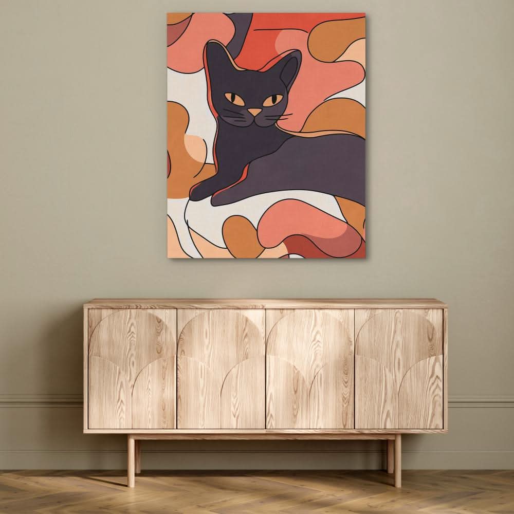 Warm Hues and Whiskers - Cat Wall Art in Black Frame