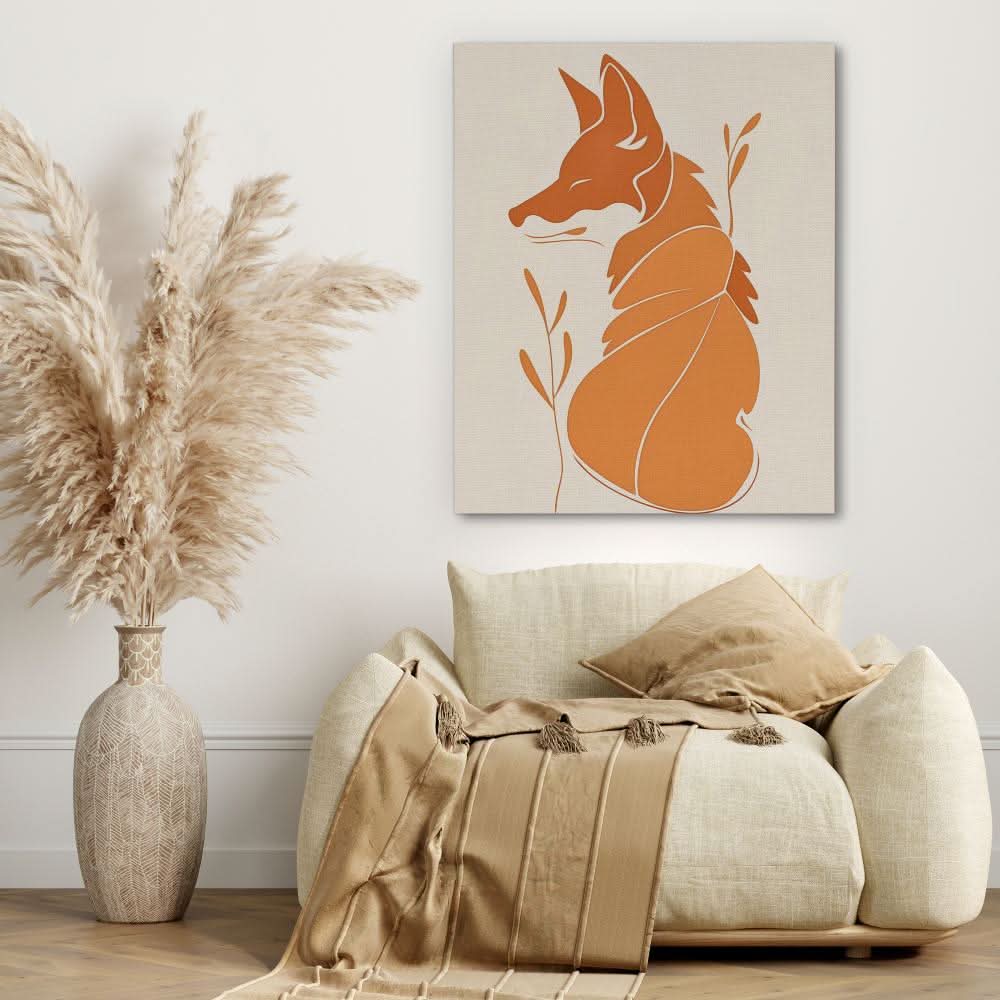 Warm Minimalism - Fox Wall Art in Black Frame