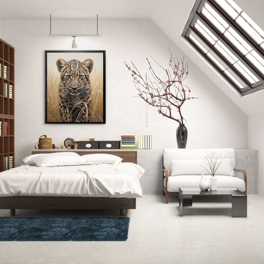 Warrior Spirit - Big Cat Wall Art in Black Frame