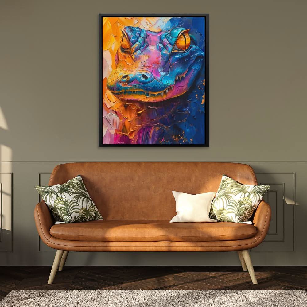 Watercolor Alligator - Reptile Wall Art in Black Frame