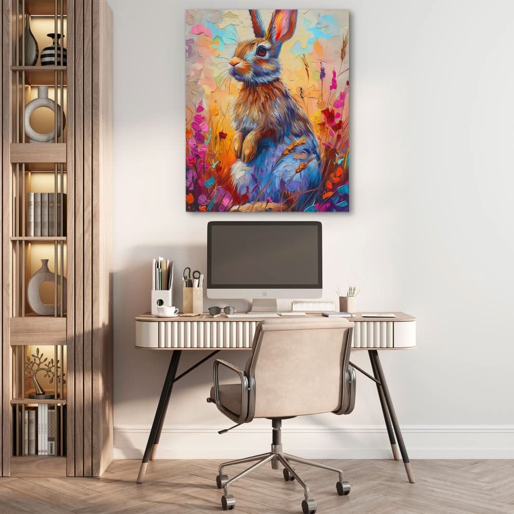 Watercolor Bunny - Rabbit Wall Art in Black Frame